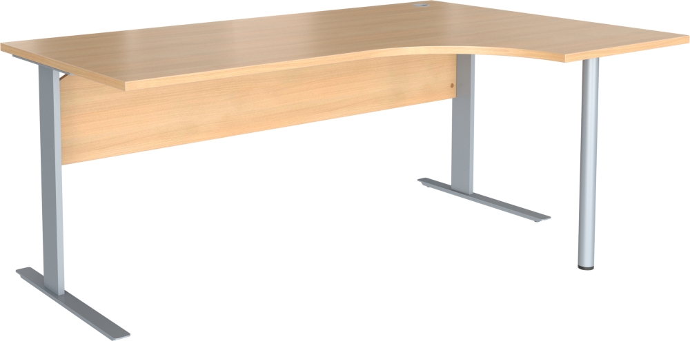 Stůl pracovní ergonomický Trend s přední clonou z LTD a podpěrnou nohou - pravý, 1600x800/1200x750mm