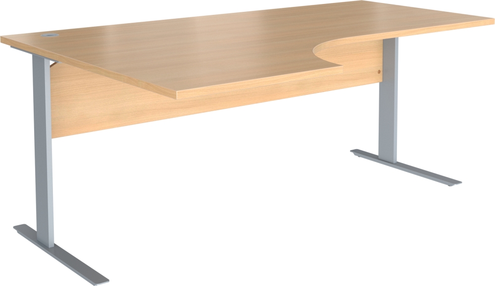 Stůl pracovní ergonomický Trend s přední clonou z LTD pro přístavný kontejner - levý, 1600x1200/800x750mm