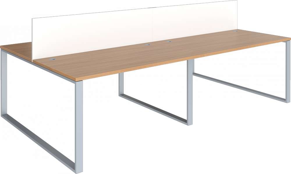Sestava pracovních stolů Effect čtyřmístná se středovým paravánem, 1620x1620x750mm, podnož RAL 9003