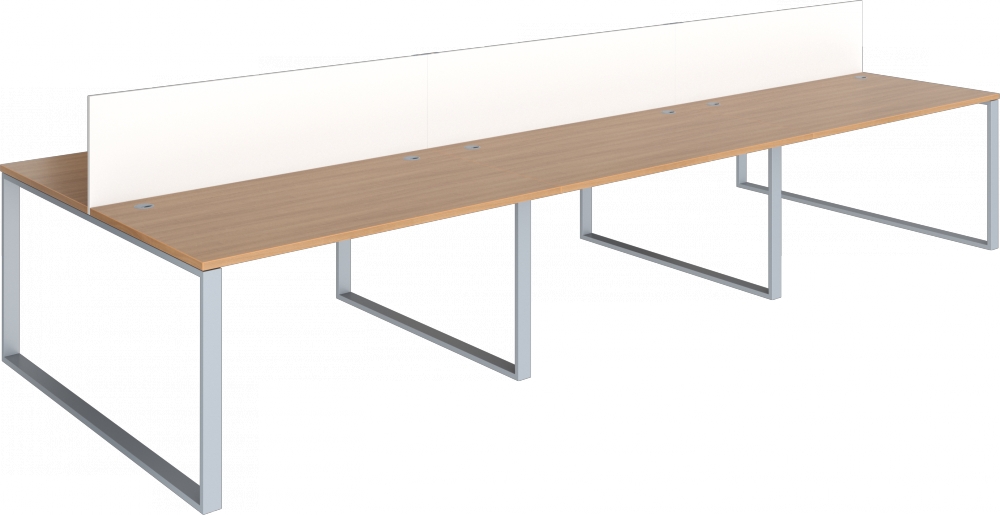 Sestava pracovních stolů Effect šestimístná se středovým paravánem, 2440x1620x750mm, podnož RAL 9006
