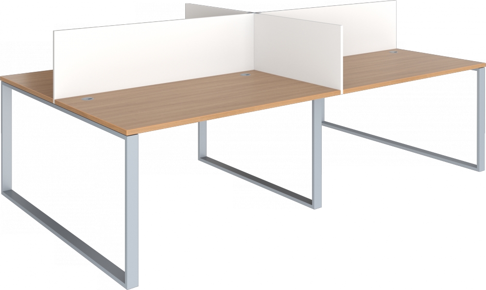 Sestava pracovních stolů Effect čtyřmístná se středovým a bočním paravánem, 1620x1620x750mm, podnož 