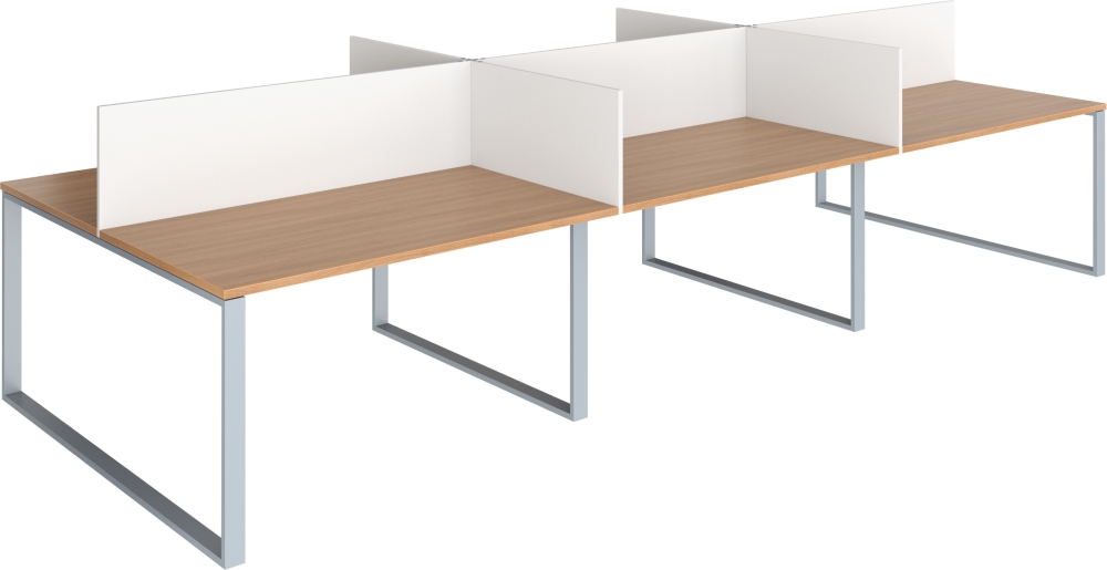 Sestava pracovních stolů Effect šestimístná se středovým a bočním paravánem, 2440x1620x750mm, podnož