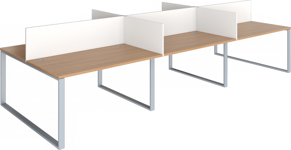 Sestava pracovních stolů Effect šestimístná se středovým a bočním paravánem, 3640x1620x750mm, podnož